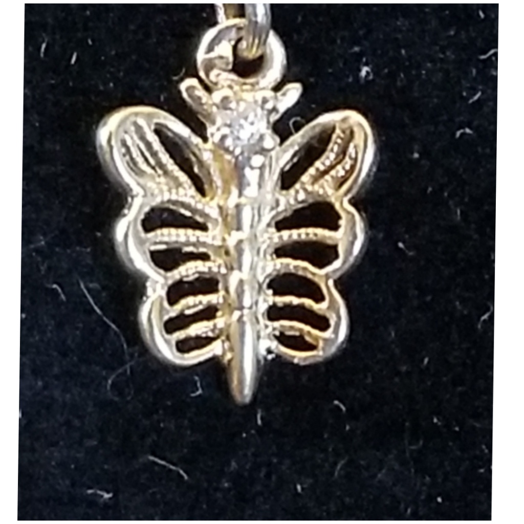 Genuine 14k Yellow Gold Butterfly Pendant With Genuine Diamond